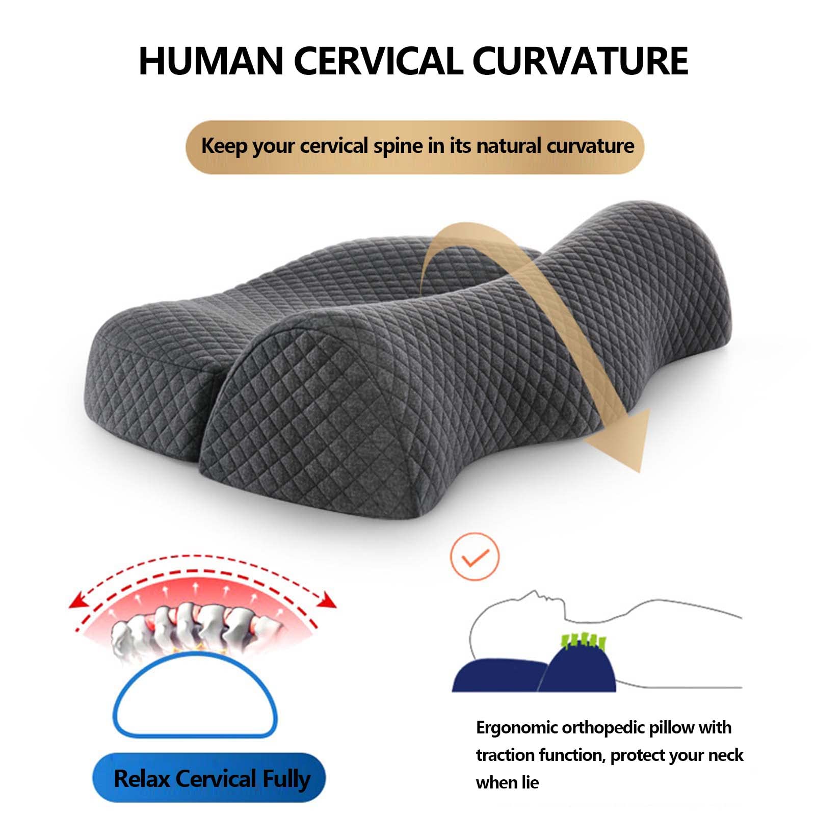 Ergonomiczne poduszki do spania przy nadmiernej mobilności, poduszka boczna do łagodzenia bólu ramion, ortopedyczne poduszki na szyję Rozsądna krzywizna z pianką trakcyjną Poduszka szyjna(Gr