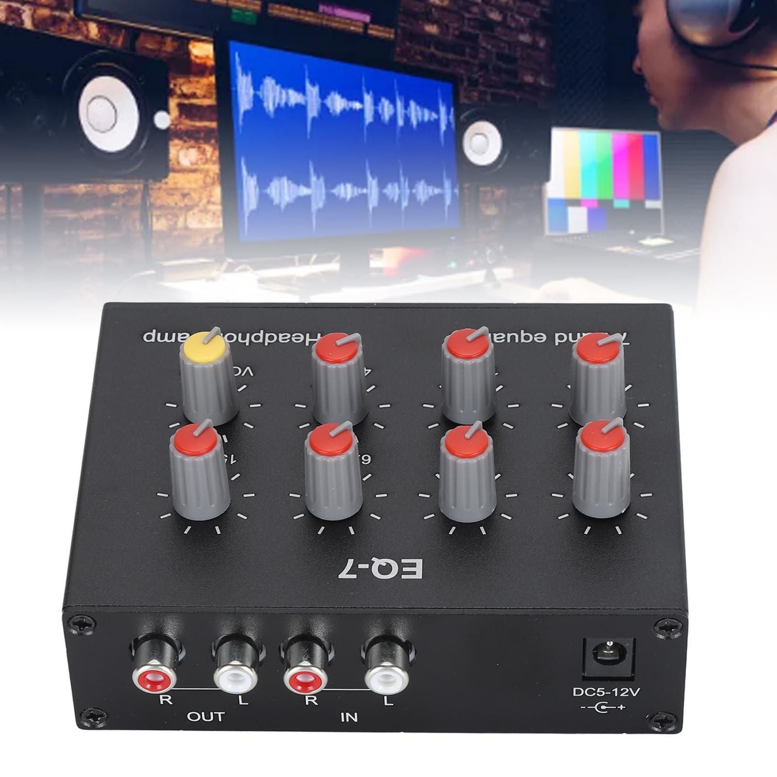 Digital Equalizer, 7 Band Sound Equalizer DC5V-12V Plug and Play High Bass Adjustment for Sound Equipment