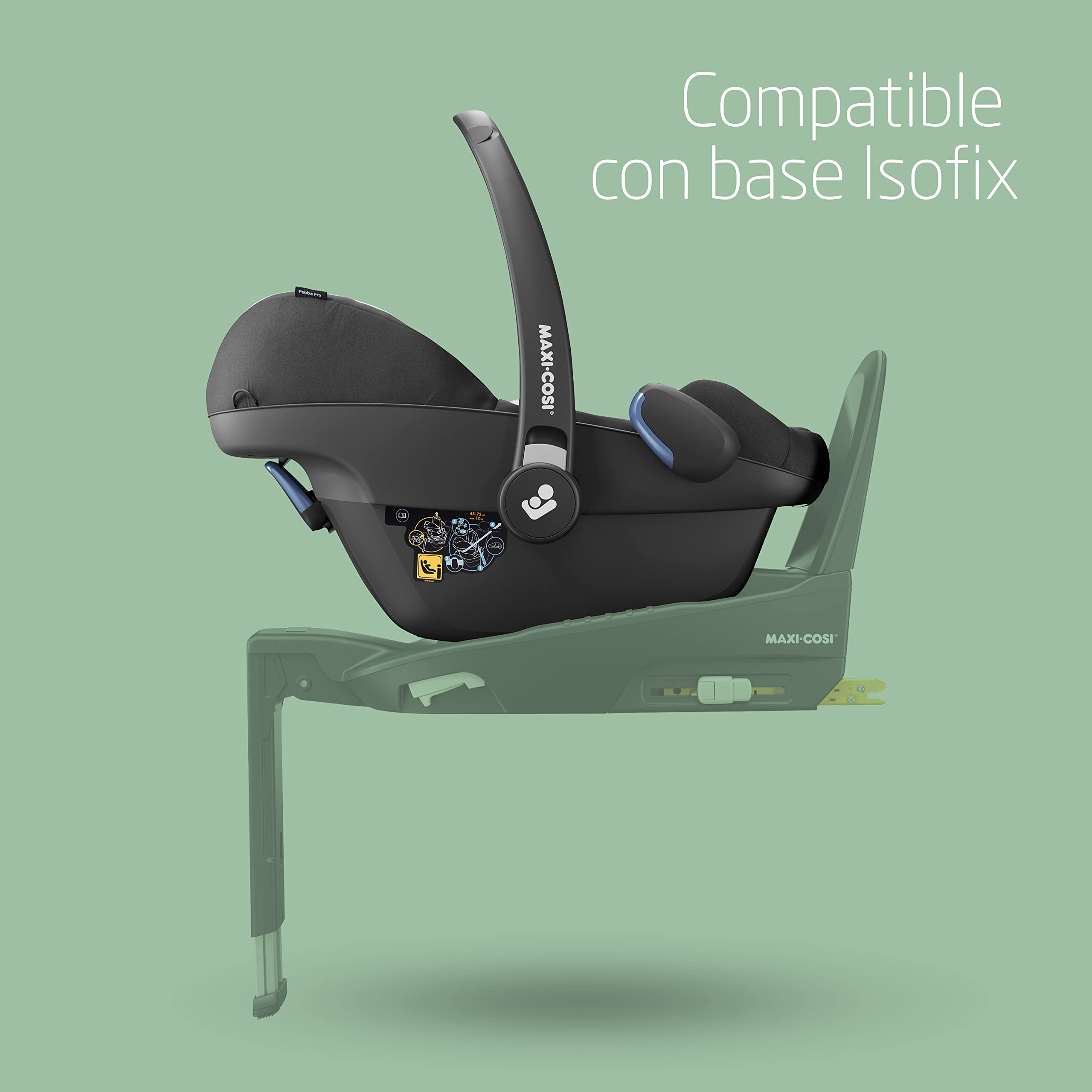 Maxi-Cosi Pebble Pro i-Size, Silla de coche bebé grupo 0+, cojín reductor para recién nacidos, reposacabezas ergonómico, 0-12 meses, 45-75 cm, Essential Black