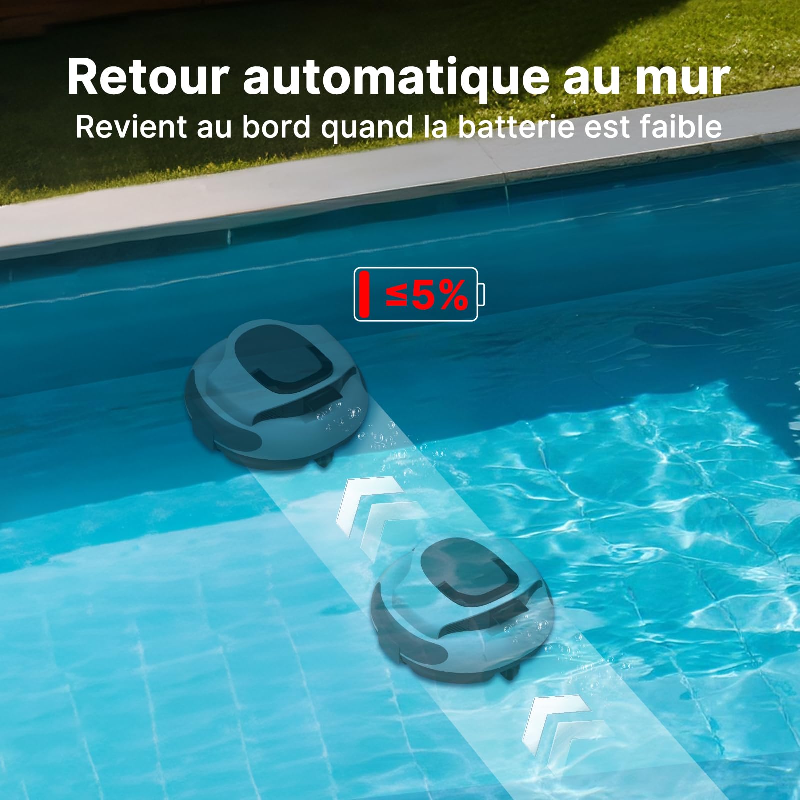 POOLPURE 2026 Robot Piscine sans Fil Aspirateur de Piscine Automatique avec Capteurs Hall, Autonomie 100 Min, 5000mAh, pour Piscine Hors Sol et Enterrée jusqu'à 90m², Système de Roues Innovant