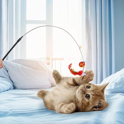 Miniatura 5 de Juguetes para gatos, 2 paquetes de juguetes interactivos para gatos con súper ventosa, 14 piezas de repuesto de plumas y ratones, 2 paquetes de