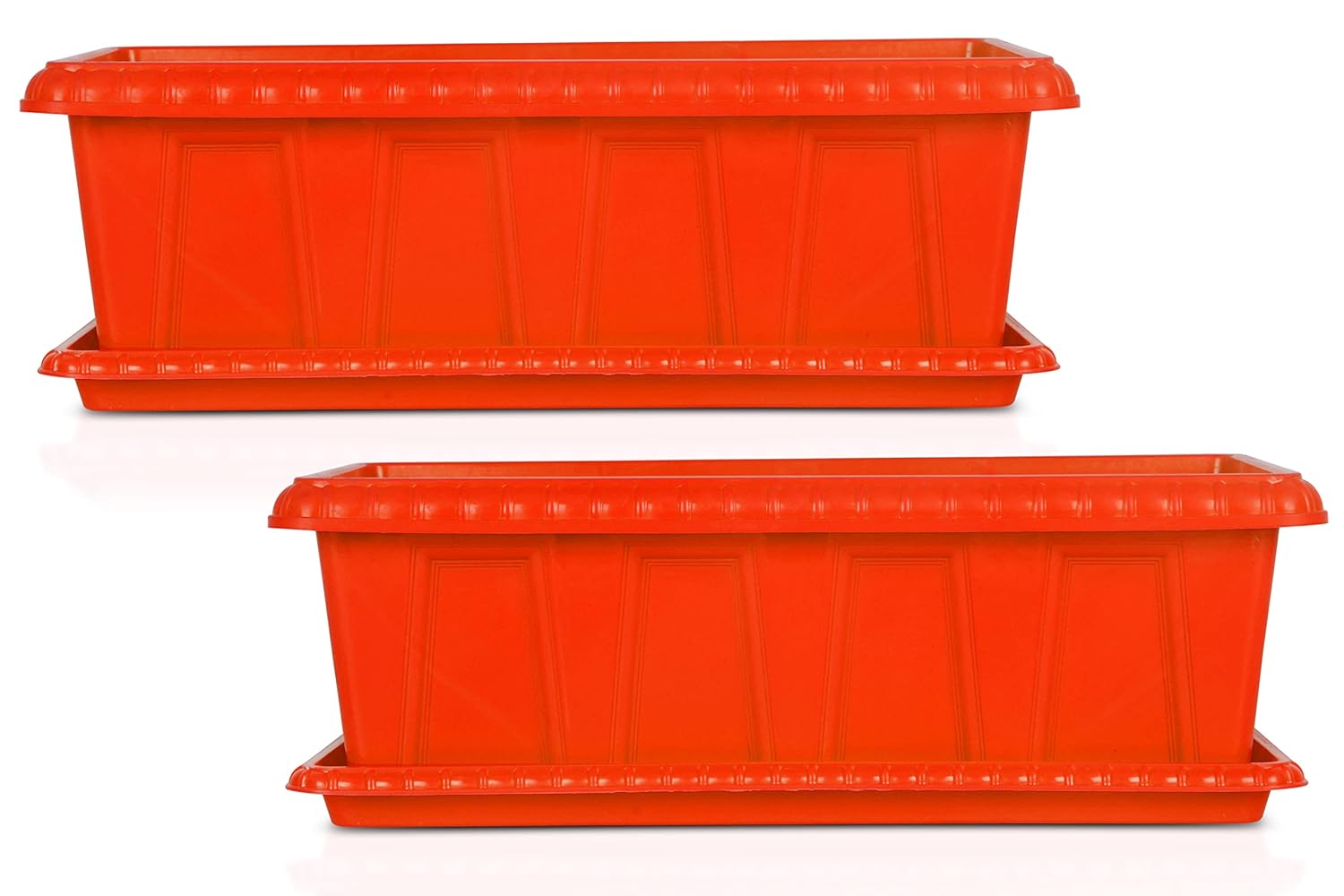 HINS Plastic Rectangle Plant Tub With Tray For Home Gadening Plant Pot