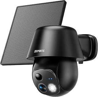 ZEEPORTE 2K Solar Wireless Outdoor Security Camera, 360° Pan/Tilt WiFi Cam with AI Motion Detection, Spotlight, 2-Way Audio, IP65 Waterproof