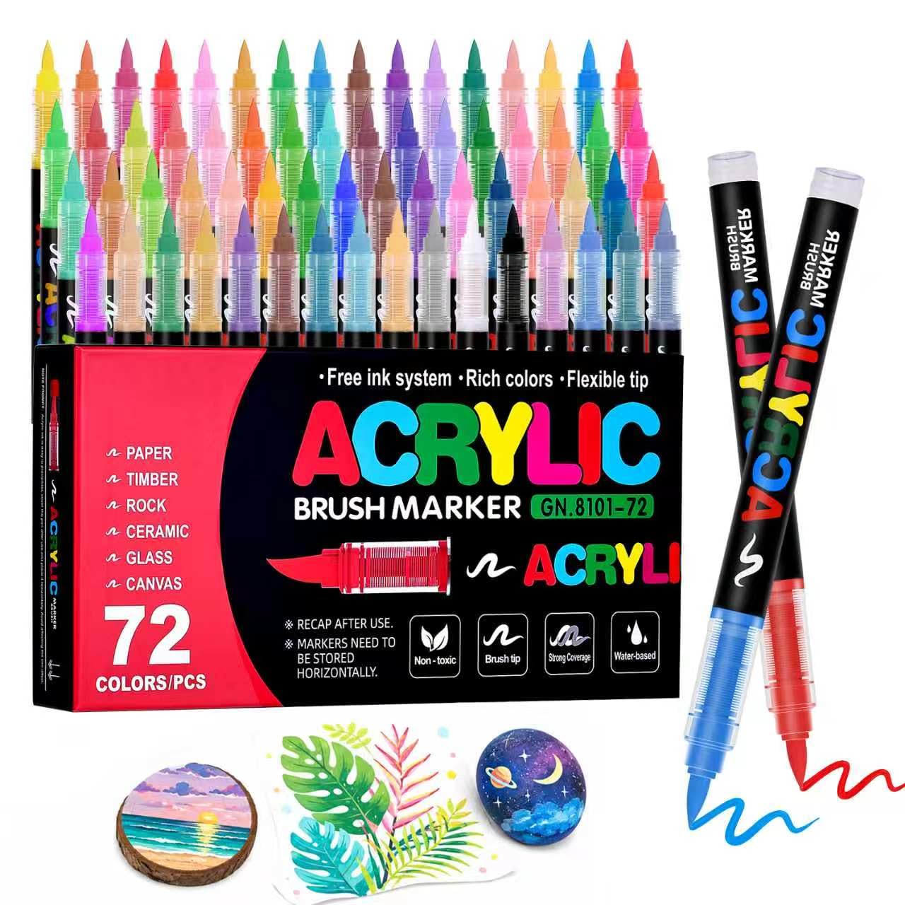 colourmotor 72 Colors Acrylic Paint Markers with Automatic Ink Control | Water-Based No-Bleed Brush Tip Acrylic Markers for DIY Art &amp; Crafts - Fabric, Wood, Metal, Rock, Glass