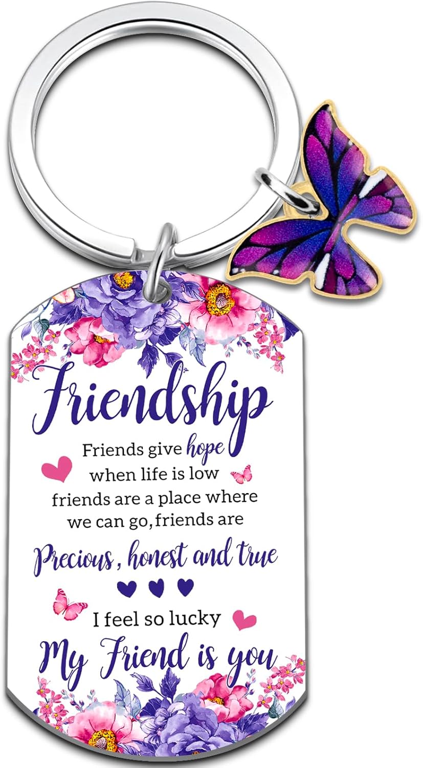 Long Distance Friendship Gifts For Women Best Friend Keychain Gift Ideas Cute Butterfly Keychain Purple Gifts For Best Friend Birthday Easter Stuff Gift For Sister Bestie Bff Girls