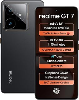 realme GT 7 (IceSense Black,12GB+512GB)| India's 1st MediaTek Dimensity 9400e Chipset | Strongest Battery Combo 7000mAh + ... Price In India