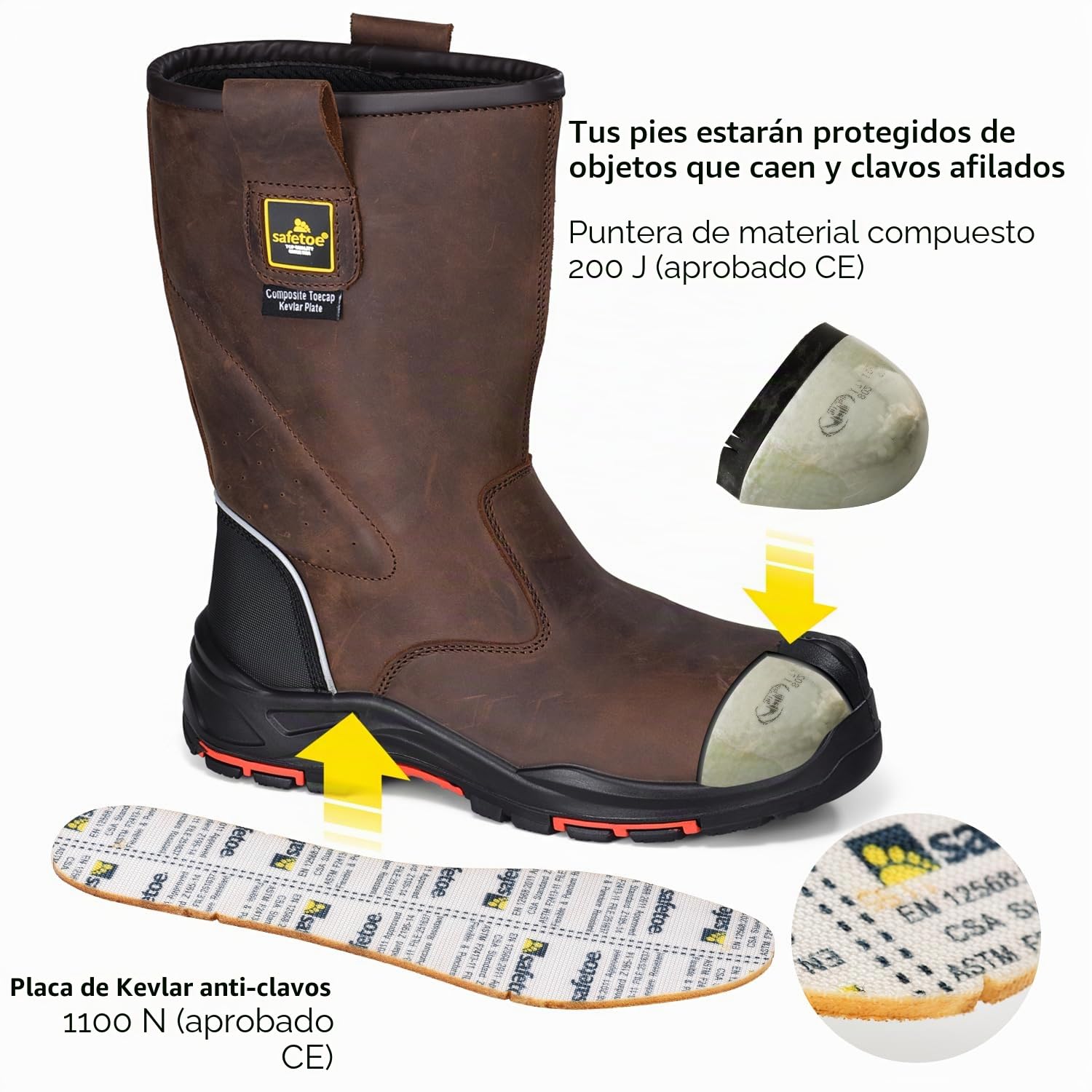 Botas de trabajo para hombre, botas de seguridad de piel de vaca, 8 pulgadas, punta compuesta, botas de construcción industrial para aceite, gas, mina