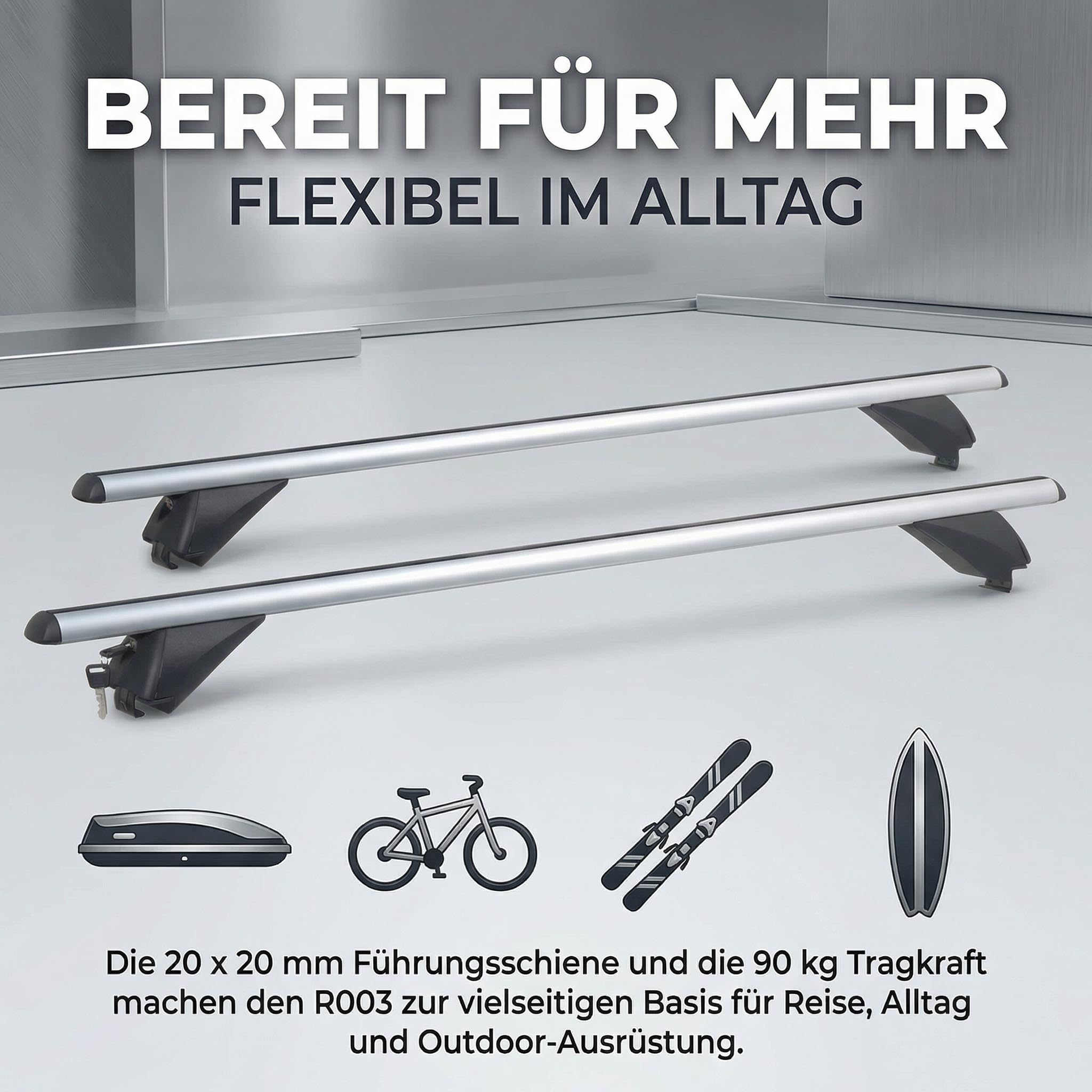 Dachgepäckträger Auto VDP-R003 Dachträger universal 120cm Aluminium 90kg Relingträger Auto Dachträger für bündige Dachschienen Silber