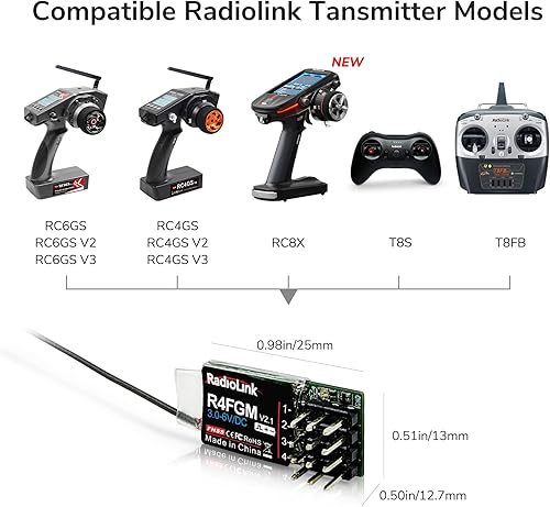 Miniatura 8 de Radiolink RC6GS V3 7 Channel RC Radio Transmitter with R7FG & R6FG & R4FGM Gyro Receivers, 2.4GHz, 600m Range, RC Car, Truck, Buggy, Boat
