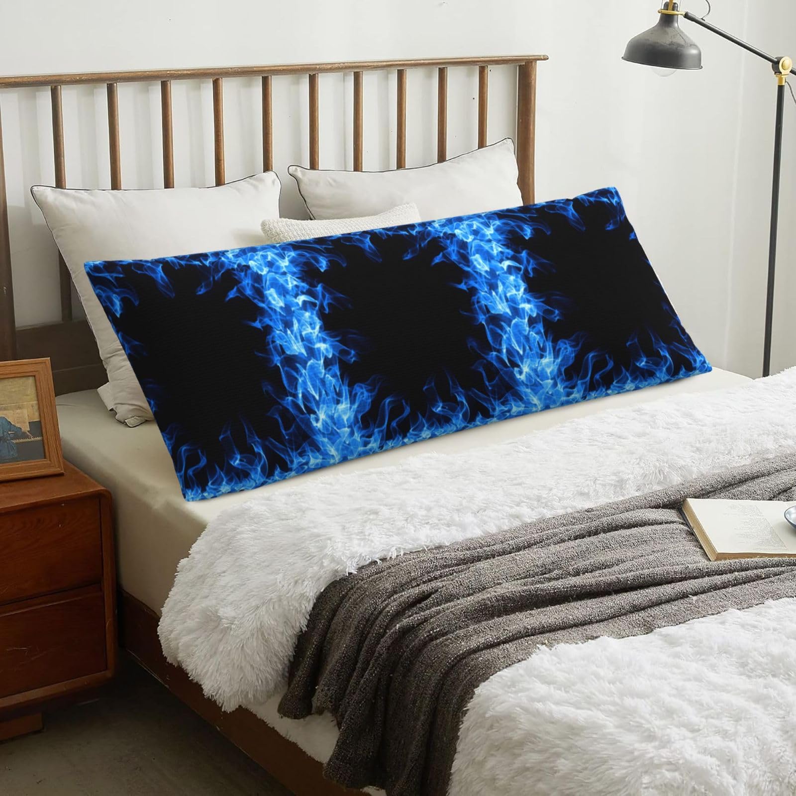 Blue Flame Circled Around, Body Pillow Cover with Zipper,Long Body Pillowcase 20 x 60 in
