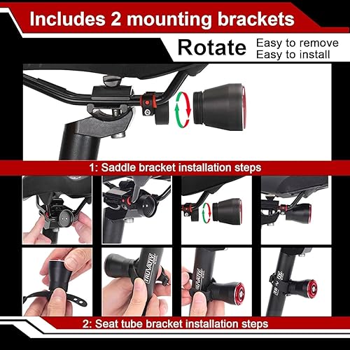 Miniatura 7 de Luz trasera inteligente para bicicleta, recargable por USB, luces direccionales de bicicleta con control remoto, luz trasera impermeable de