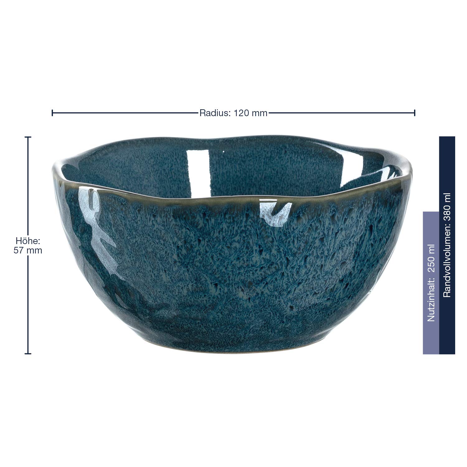 Leonardo Matera 018582 Lot de 6 bols à dessert, à céréales, à collation, en céramique, passent au lave-vaisselle, bleu, Ø 12 cm, 380 ml