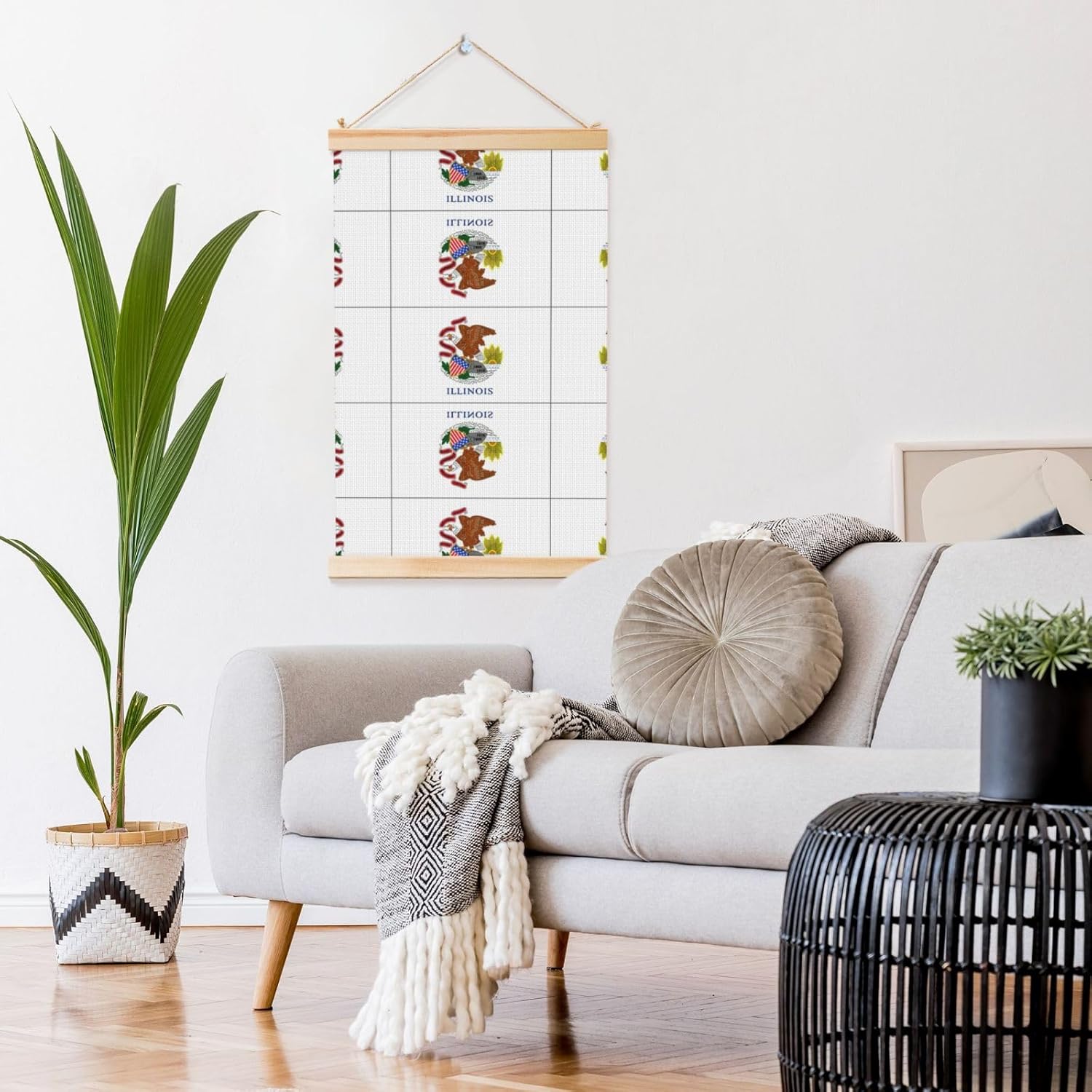 Illinois State Flag Print Poster Hanger,Hanging Poster, Poster Frame,Wood Poster Hanger, For Wall Hanging