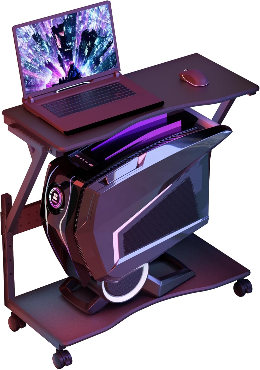 Pholiten Computer Tower Cart,23.23IN to 31.1IN Height Adjustable Computer Tower Stand Under Desk,2-Tier ATX-Case PC Floor Stand, Under Desk Printer Stand with Rolling Wheels,29.13" Lx13.78 W*31.1" H