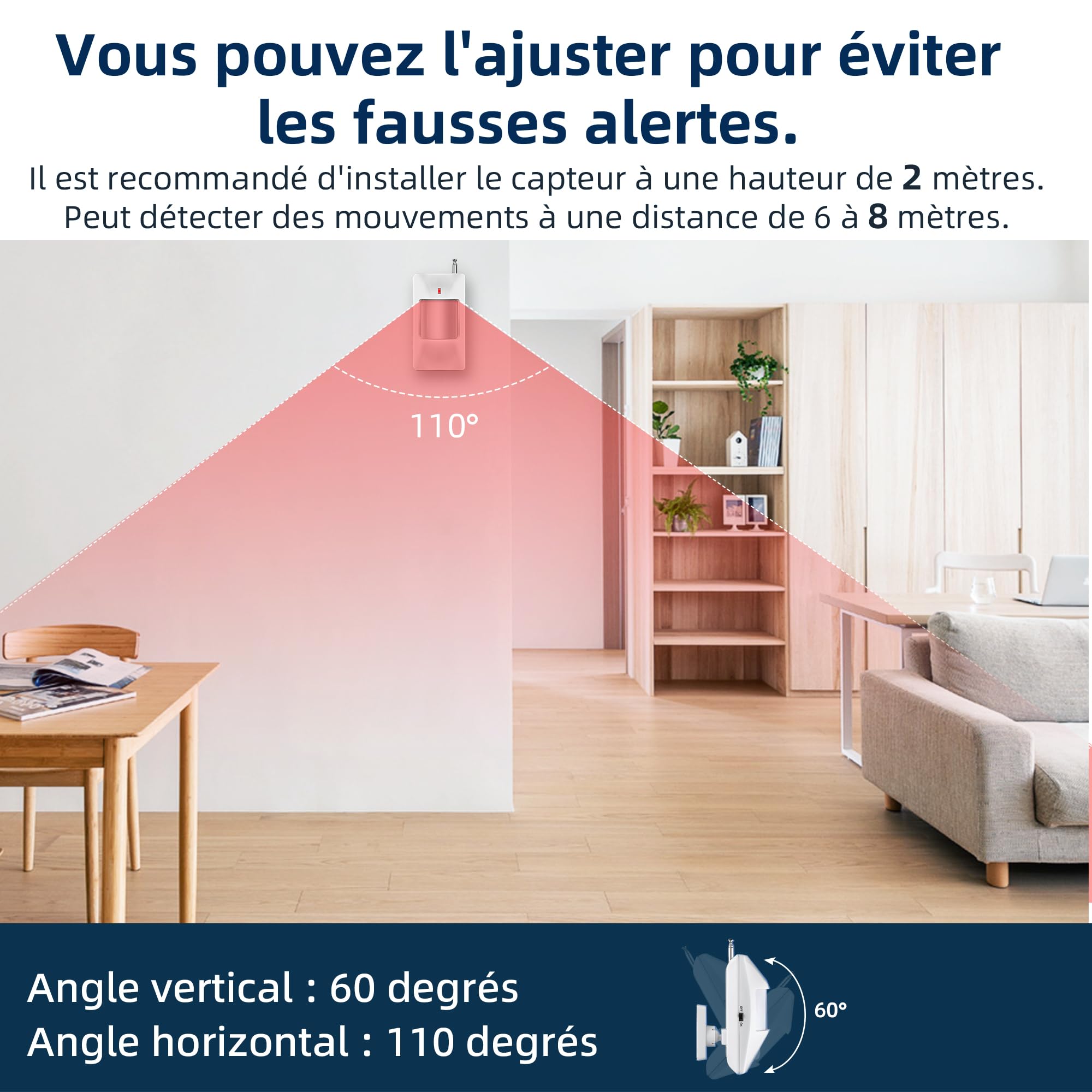 WiFi Alarme Detecteur de Mouvement, Sirène Alarme Exterieure 115 DB, Capteur D'Alarme De Porte, Alarme Detecteur De Mouvement Et TéLéCommande