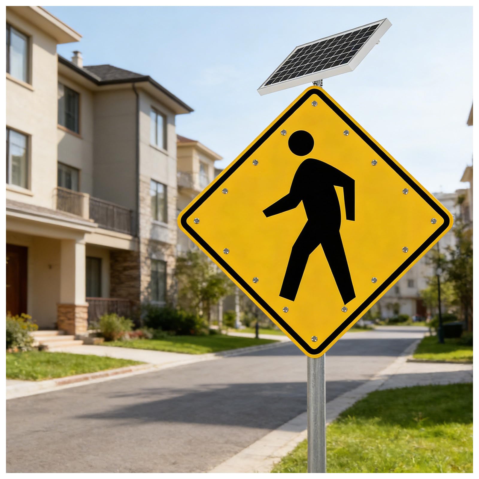Señal Solar LED Intermitente para Paso Peatonal, 24"x24" 30"x30" Carcasa de Aluminio IP65 Impermeable, para Calles y Áreas Residenciales 24in