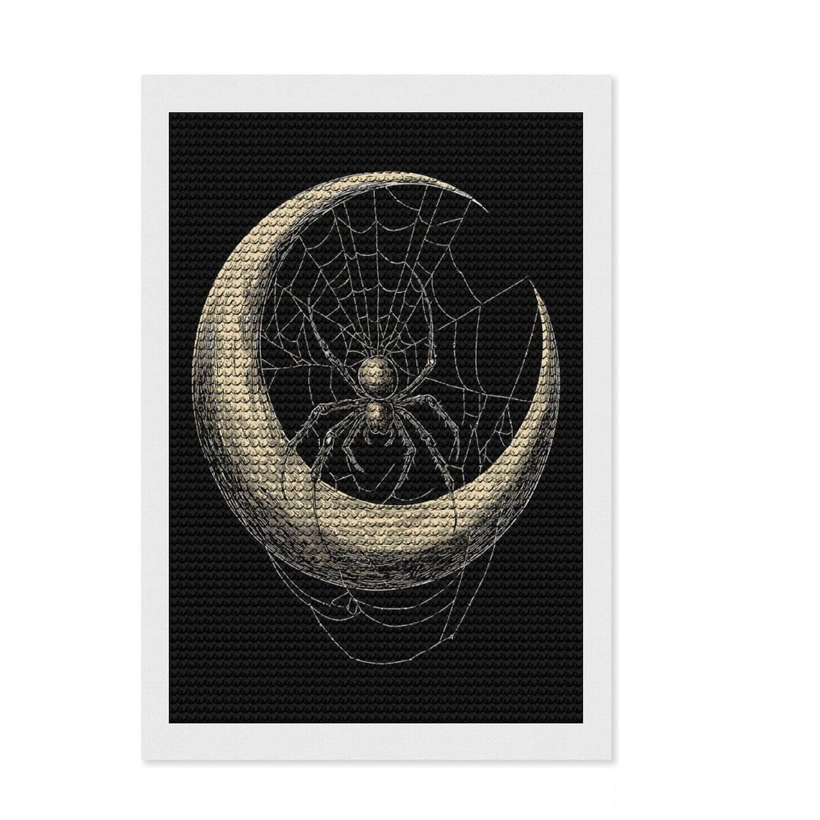 Junmoney Spider Moon Web Diamond Style Art Kit 8"x12", Festive Home Decor, Stress Relief Craft, for Teens, Decor Project
