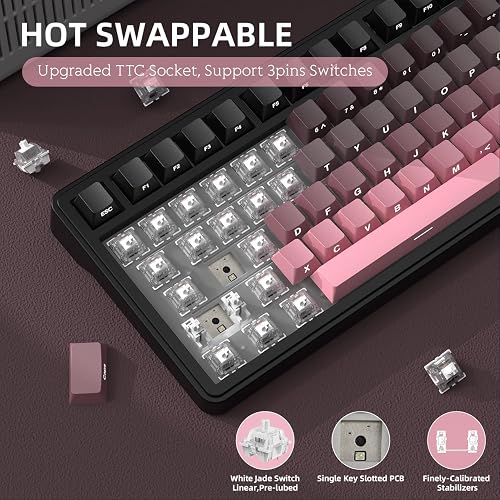 AJAZZ x ATTARK SHARK X85 Tastiera Meccanica con Guarnizione,Tastiera da Gioco Wireless al 75% con Knob,Imbottitura a 5 Strati,PBT Side-Printed Keycap,BT/2.4Ghz/USB-C,Hot-swap Lineare Switch,per PC,MAC - 6