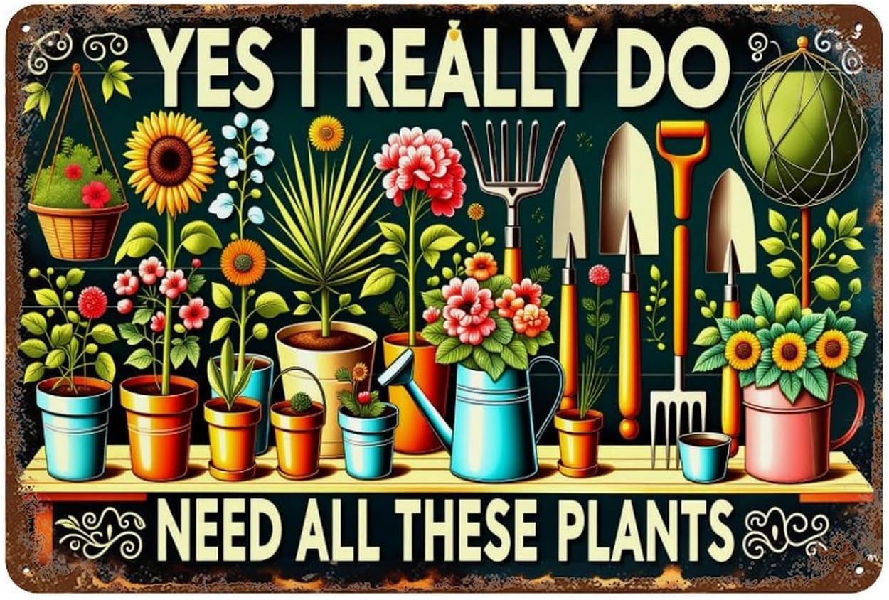 Garden Tools And Plants Pattern_1 Premium Iron Sign Wall Art