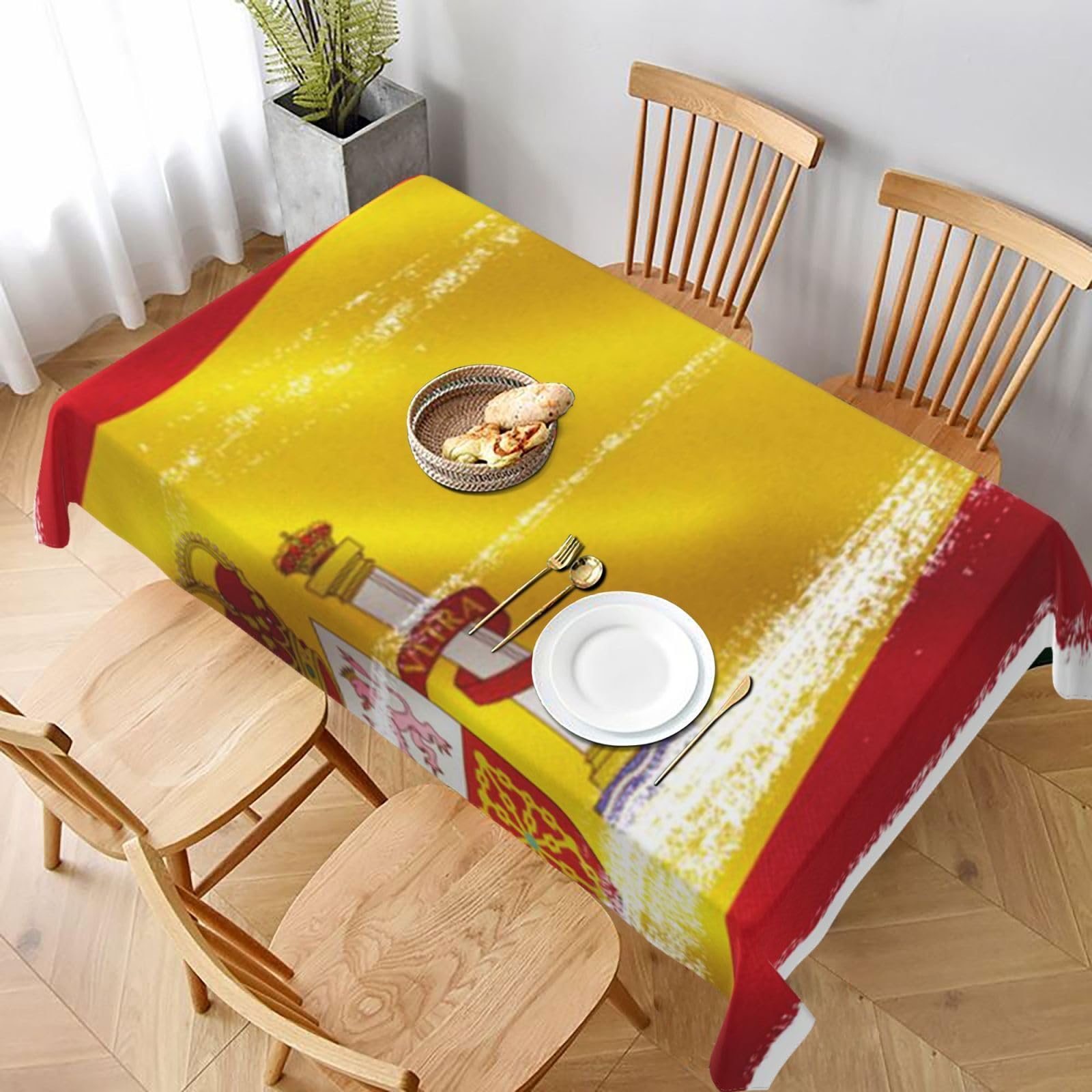 BNVSADC Spain Flag Printed Rectangle Tablecloth 228x152 CM, Water Resistant Polyester Table Cloth Decorative Fabric Table Covers for Kitchen Dining Table Parties Camping