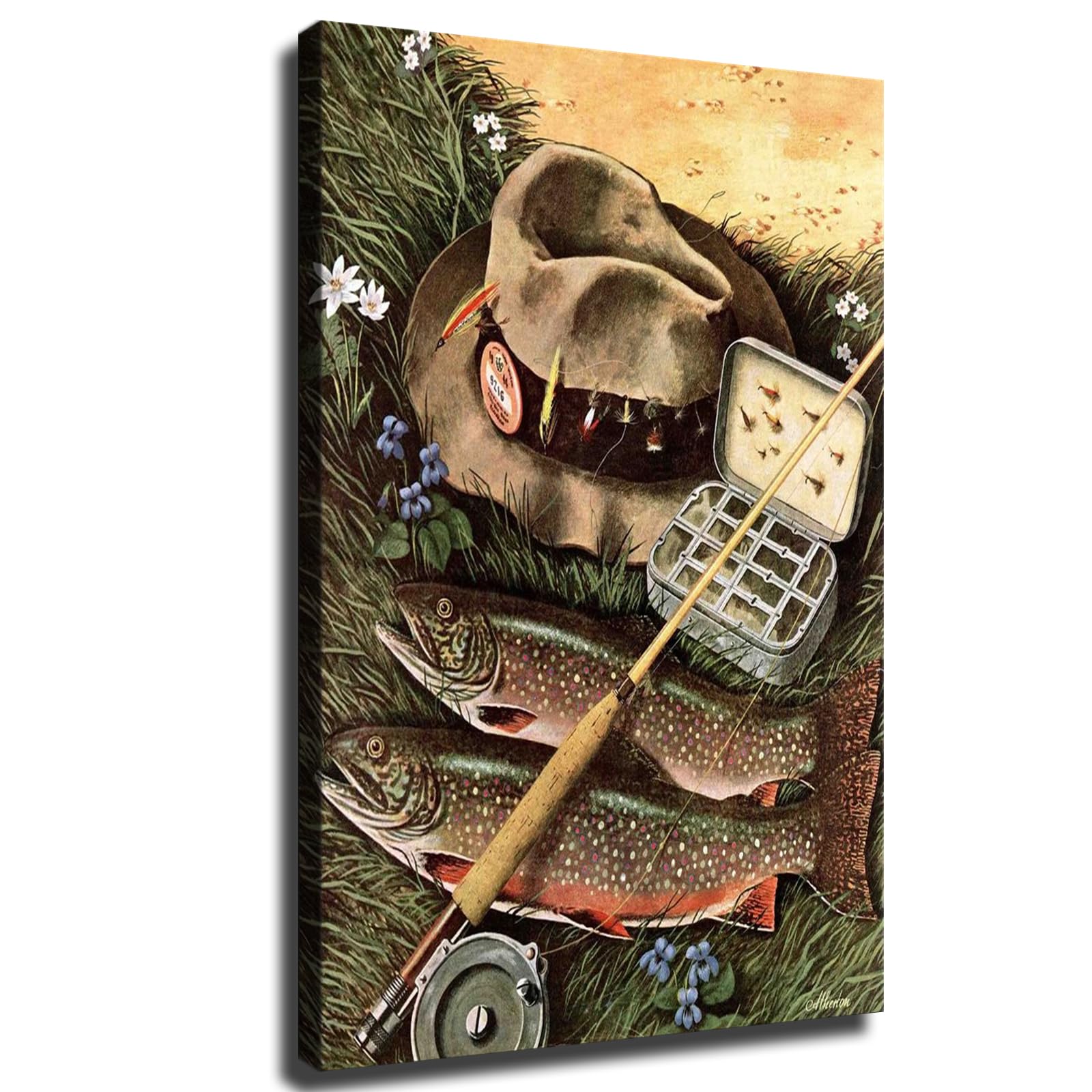 Trout Fly Fishing Fly Fishing Canvas Art Poster Canvas Wall Art Prints for Wall Decor Room Decor Bedroom Decorative (24×36inch Framed)