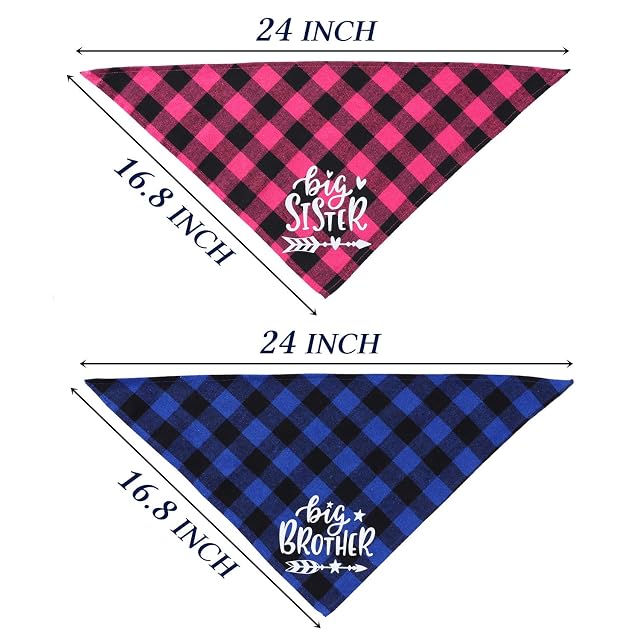Foto 4 de 8 de STMK Pañuelo para perro Big Brother Big Sister, anuncio de embarazo, bandana a cuadros, revelación de género