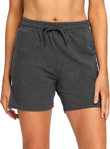 Vista 3 de EZRUN - Bermudas para mujer, para entrenar en el gimnasio, pantalones cortos veraniegos de algodón con bolsillos profundos para mujer