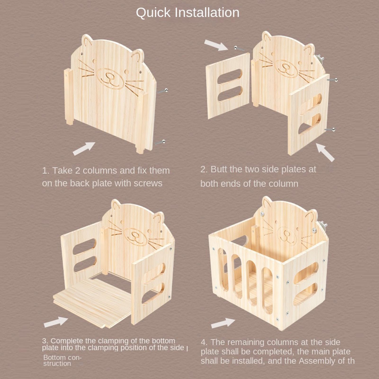 Râtelier à Foin Grande capacité Mignon décor Cage en Bois | porte-foin pour hamster en forme de chat Pour Chinchilla Et Hérisson Intérieur Extérieur