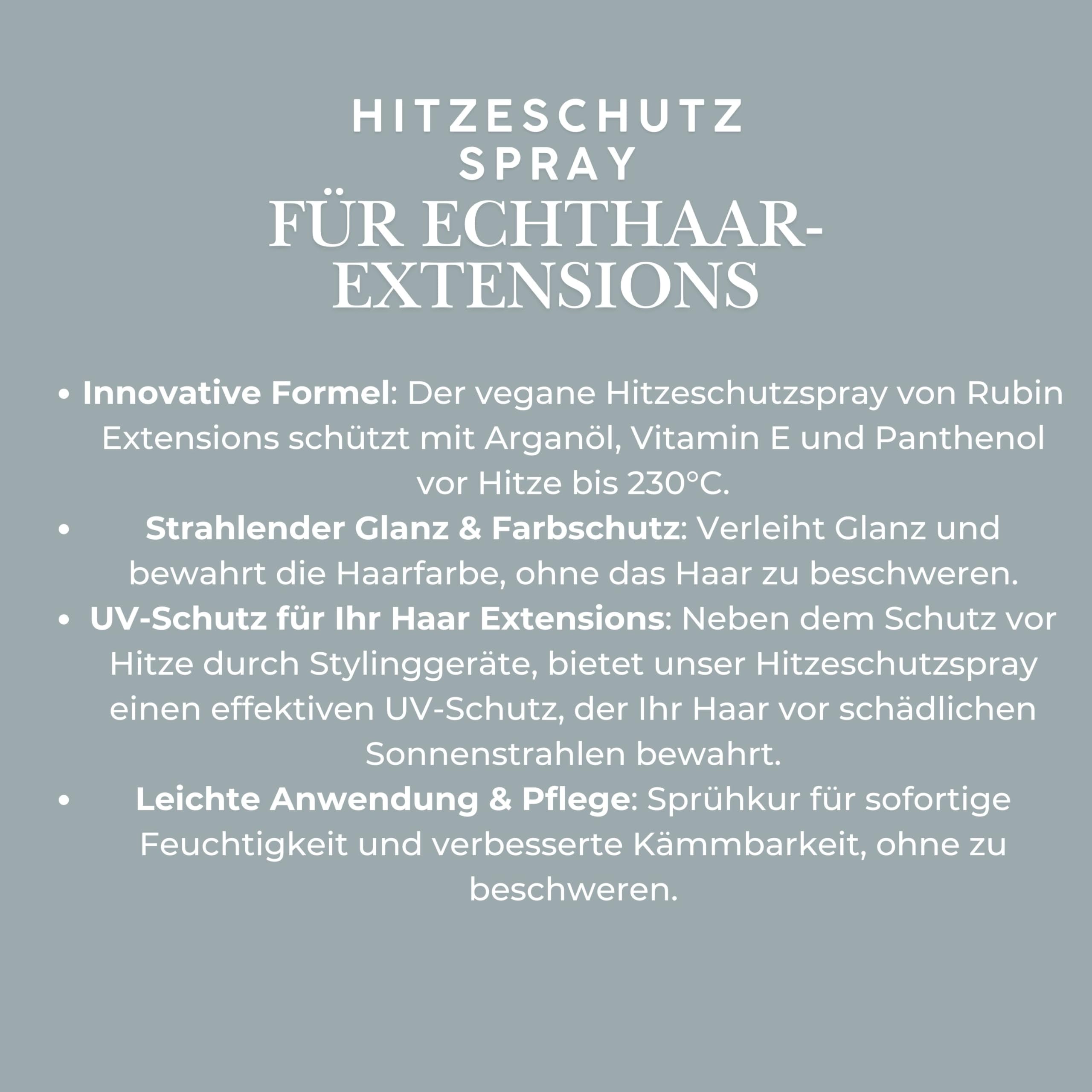 Rubin Extensions Spray chroniący przed wysoką temperaturą z olejkiem arganowym i ochroną UV 200 ml – ochrona przed wysoką temperaturą i pielęgnacja błyszczących włosów – wegański, bez silikonów i