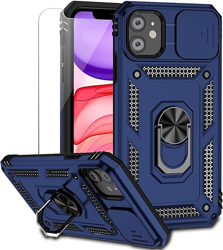 Funda para iPhone 11 con cubierta para lente de cámara, protector de pantalla HD, doble capa protección contra caídas de grado militar de 15 pies