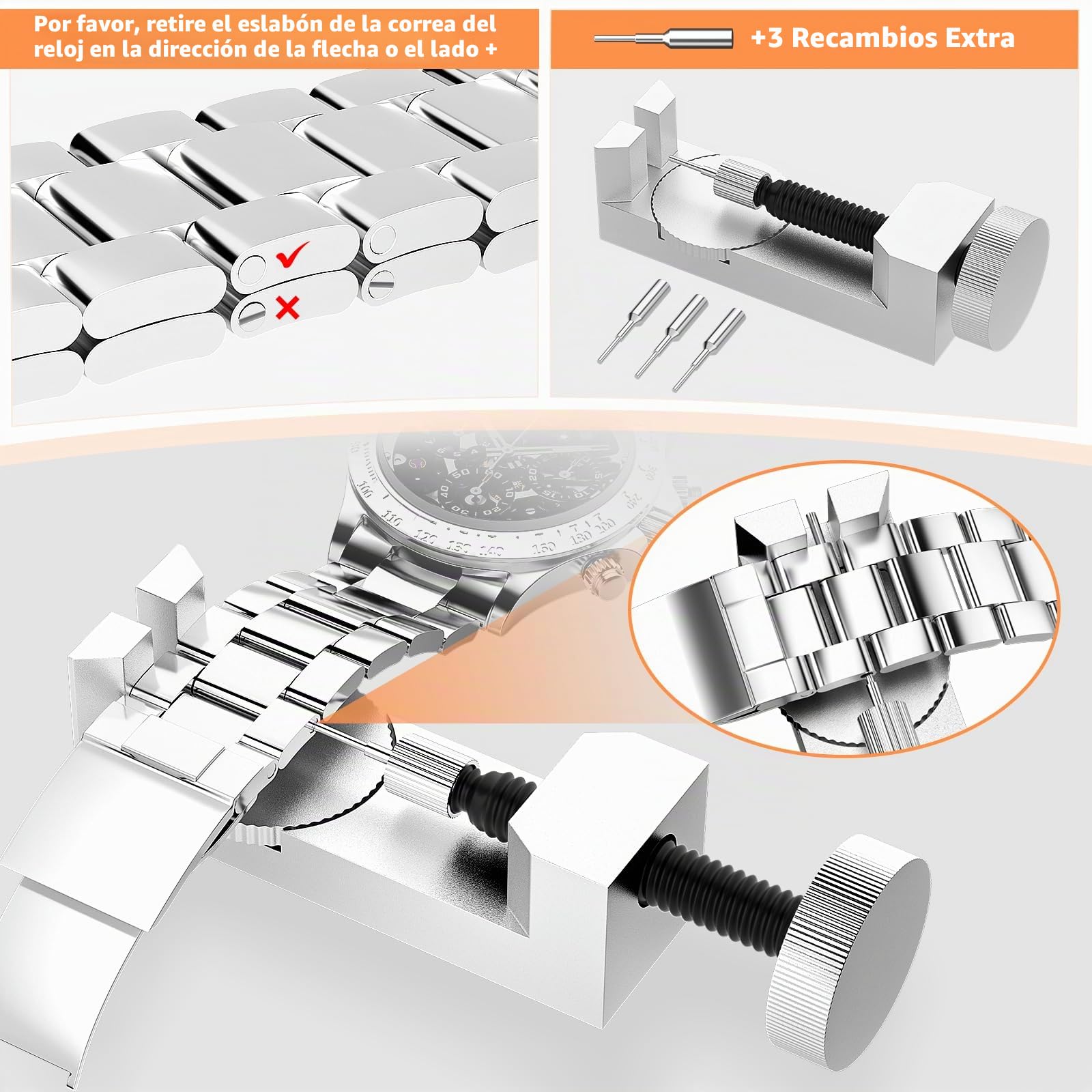 BYNIIUR - Kit de extracción de eslabones de reloj, para reparación, abridor para repuesto de batería, con funda de transporte y manual (idioma español no garantizado)