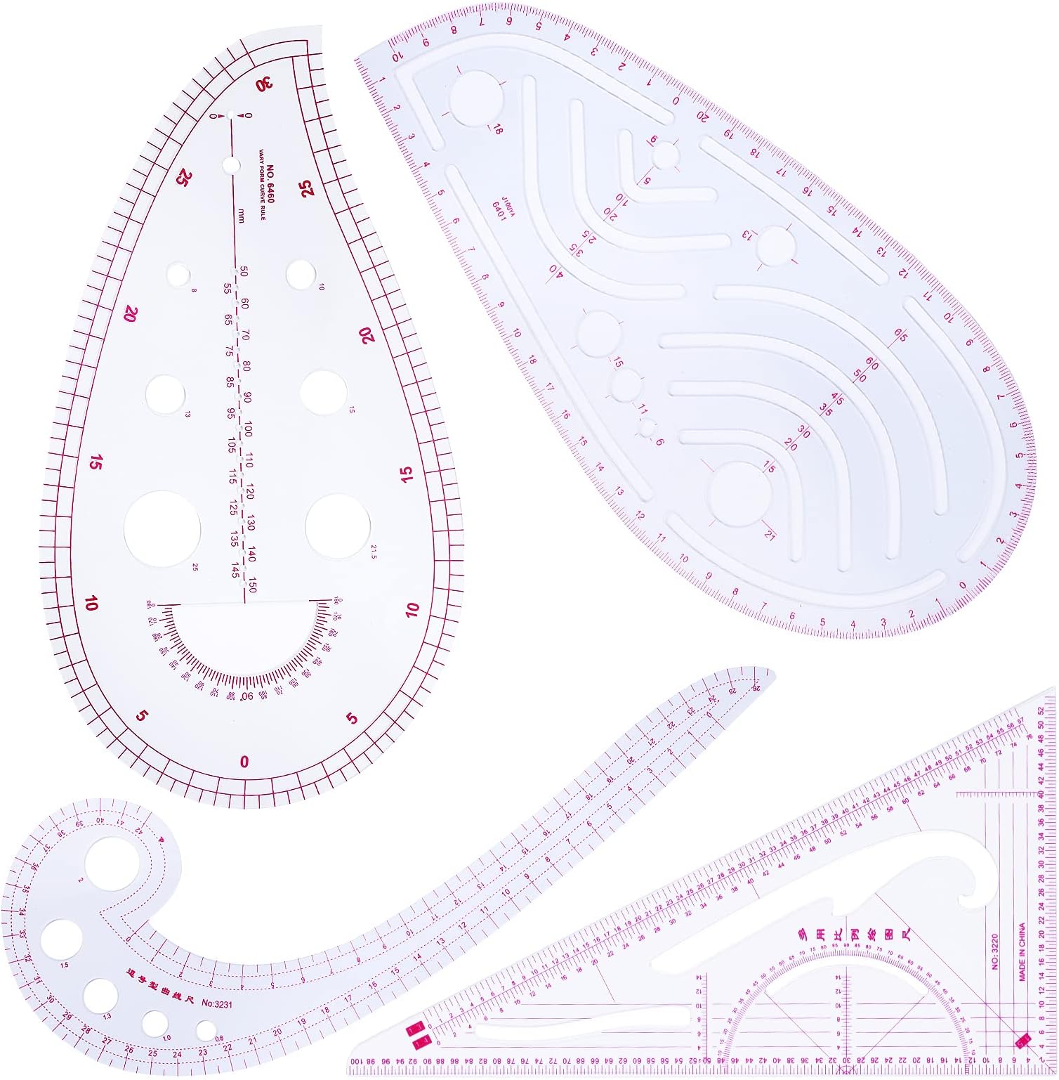 MIUSIE Fashion Design Pattern Tools- 4 Style Soft Sewing Pattern Supplies-Practical Design Ruler Kit for Designing Patterns/Needlework/Embroidery