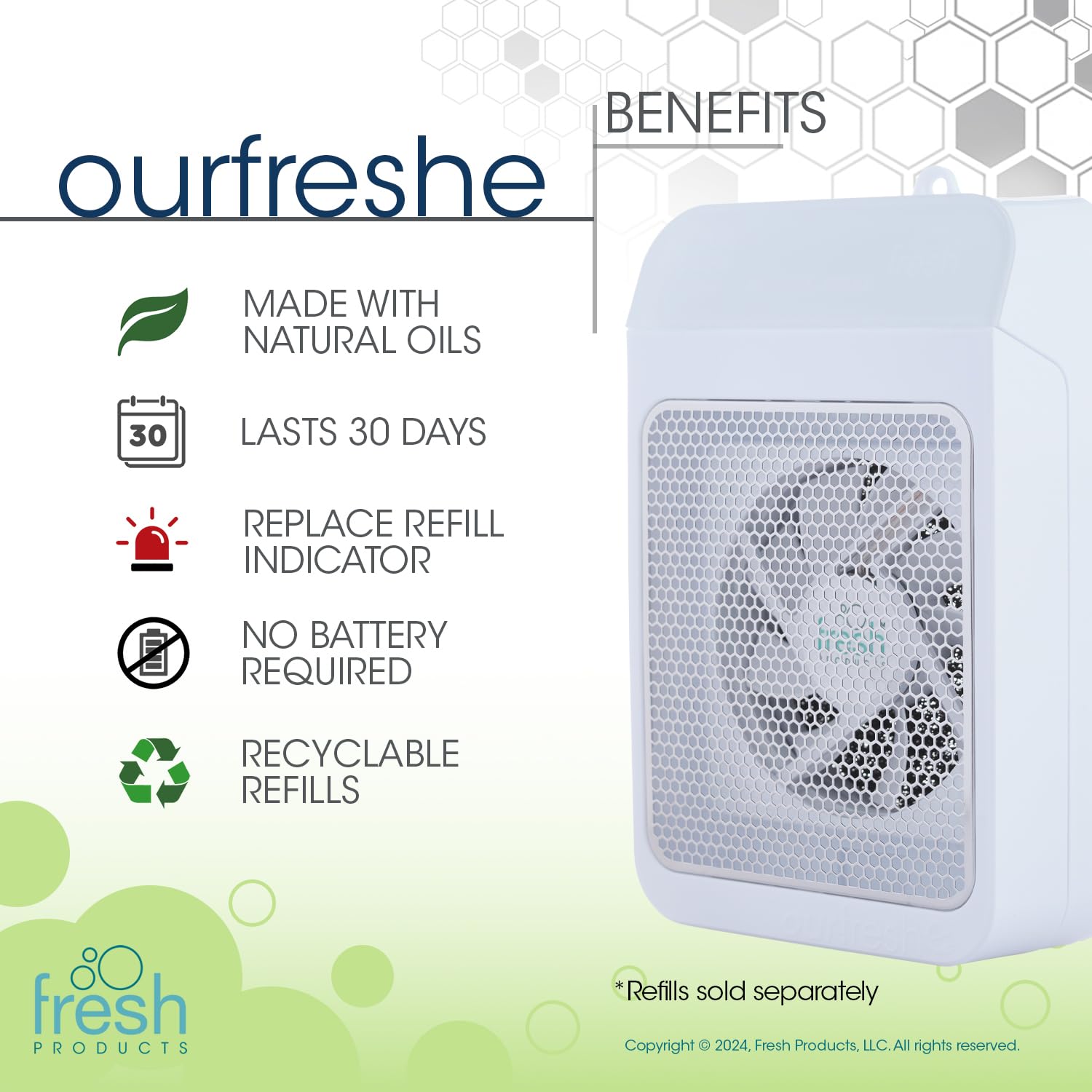 Fresh Products ourfreshe - Dispensador de ambientador enchufable, sensor de luz, color blanco