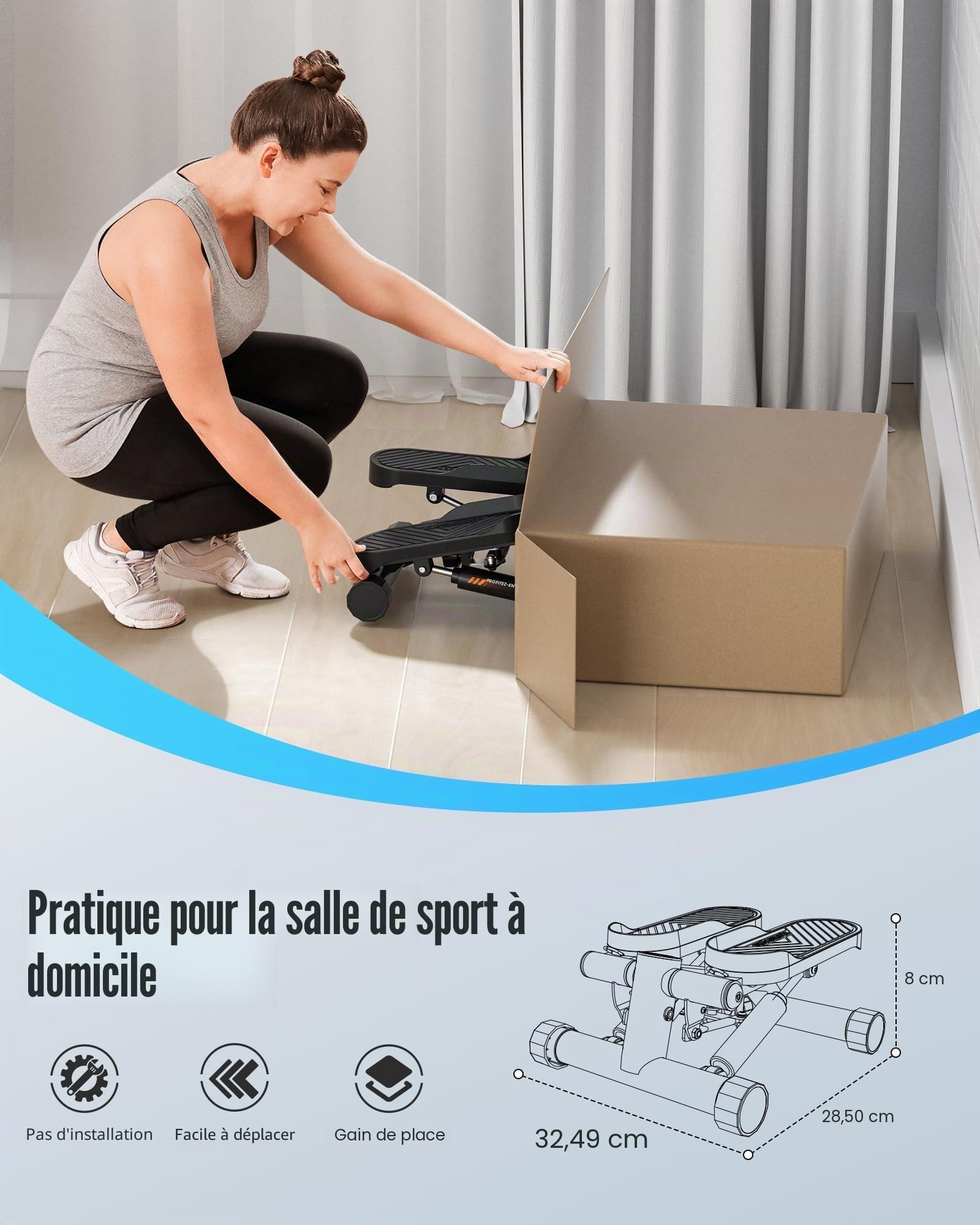 Sportsroyals Stepper d'escalier pour Exercices - Torsadé avec Bandes de résistance et capacité de Poids de 150 kg