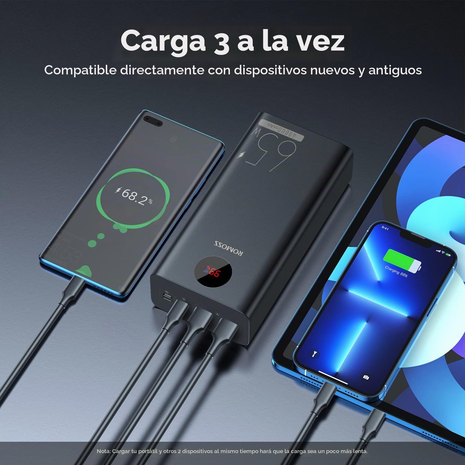 ROMOSS PEA40 Pro 40000mAh Banco de energia para portatil, Soporta Carga rapida 65W, Gran Capacidad 148Wh, Pantalla LED, Carga de Alta Velocidad para portatiles, Smartphones y Tablets