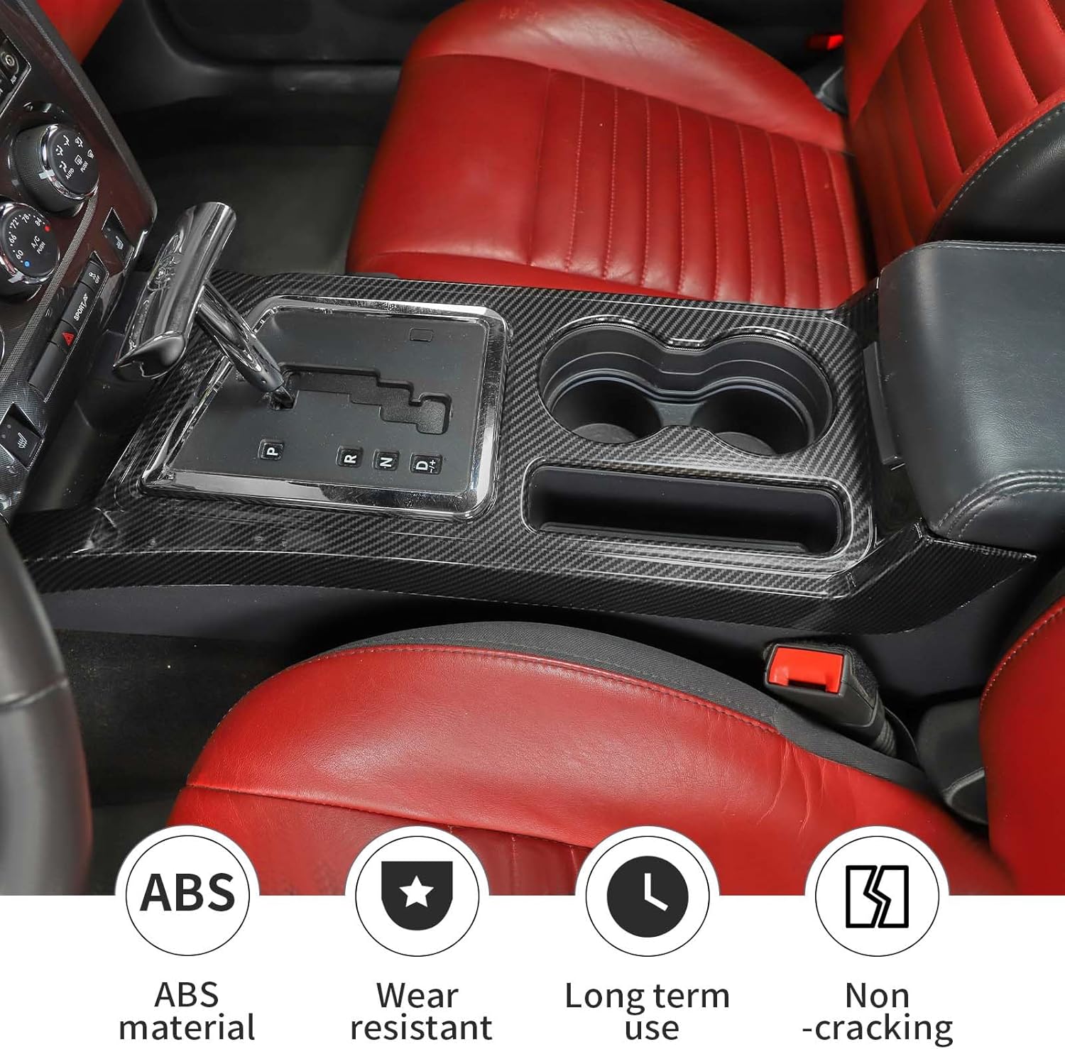 Linskip Gear Shift Panel Cover Trim Compatible with 2008 2009 2010 2011 2012 2013 2014 Dodge Challenger, Cup Holder Decor Cover for Challenger Interior Accessories(Carbon Fiber Black)