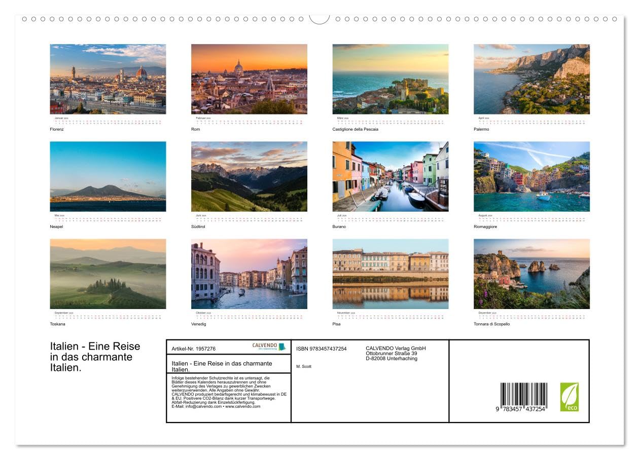 Italien - Eine Reise in das charmante Italien. (hochwertiger Premium Wandkalender 2026 DIN A2 quer), Kunstdruck in Hochglanz: Tauchen Sie ein in die außergewöhnliche Welt von Italien. (CALVENDO Orte)