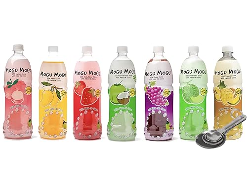 Paquete de 7 Cuchara medidora gratis Jugo Mogu Mogu con Nata De Coco  33.8 fl oz Tamaño Familiar Grande (7 Sabores Mixtos), 10.8 fl oz