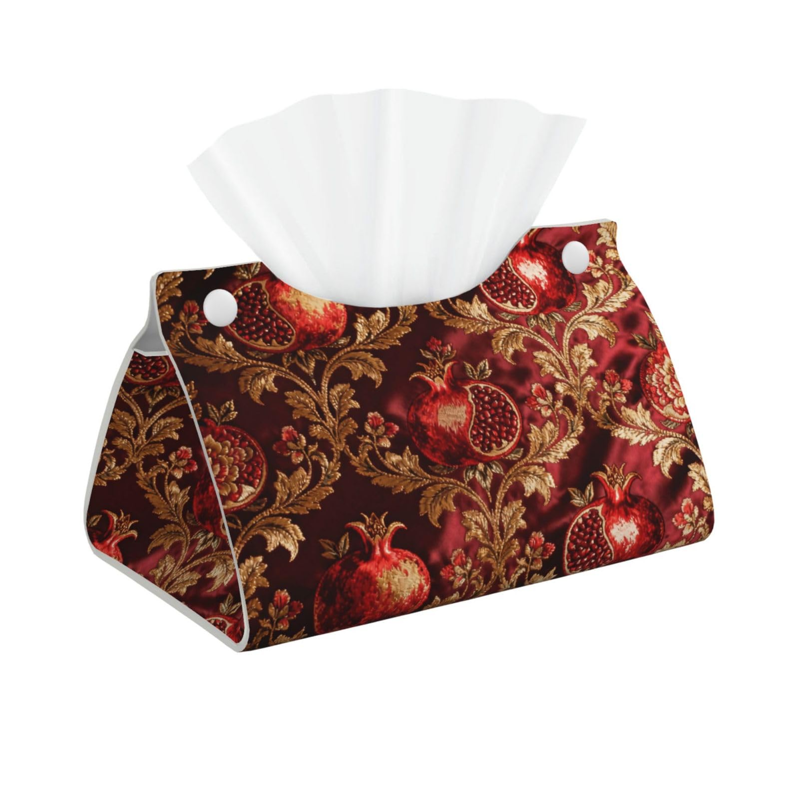 Pomegranates and flowers Long Leather Tissue Box Cover-Waterproof PU Leather Tissue Holder for Bathroom, Decorative Rectangular Tissue Case