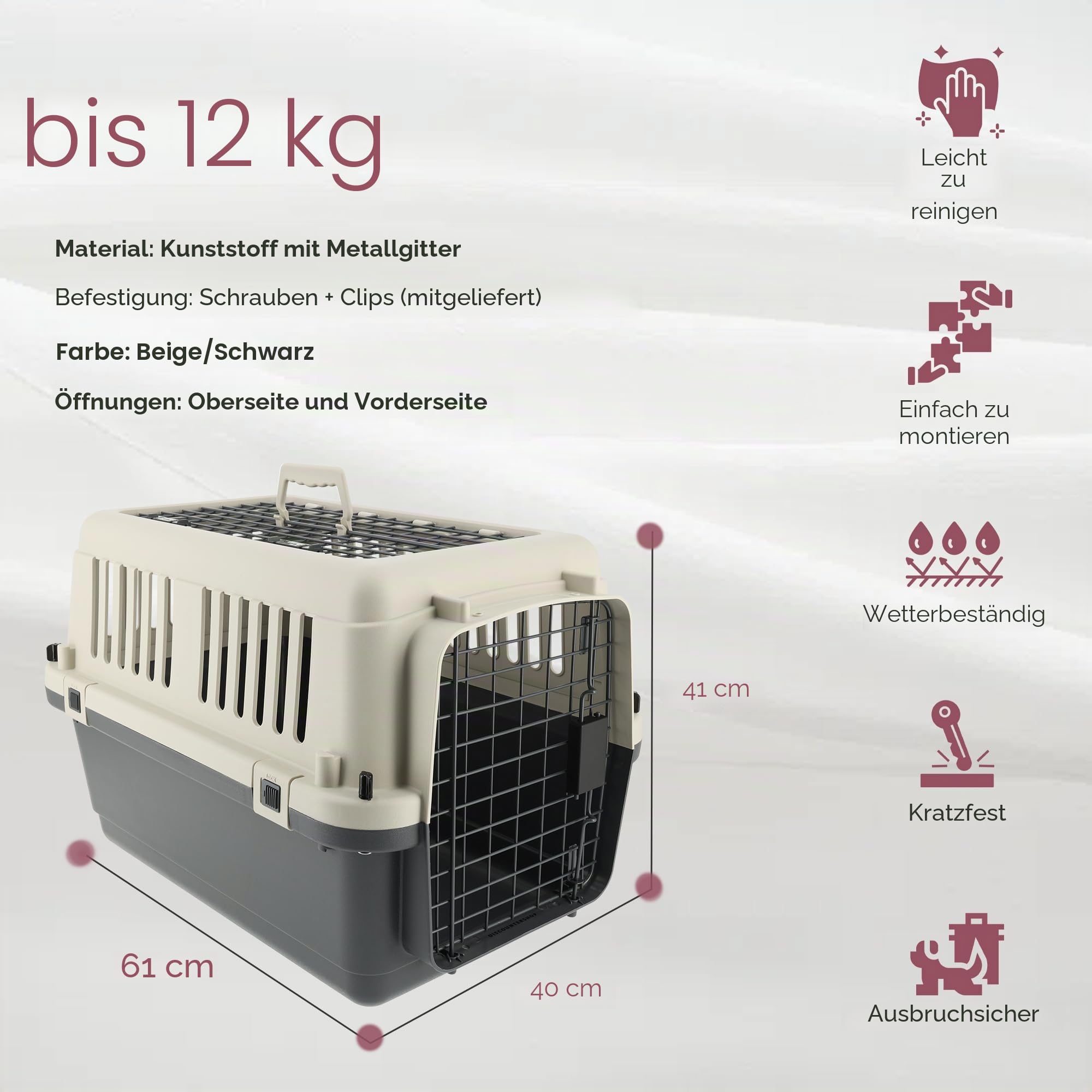 Katzenreisekorb Groß für 12 kg Haustiere - Katzenreisekorb mit abschließbarer Türlüftung - Tragbare Transportbox Katze/Kaninchen/Welpen