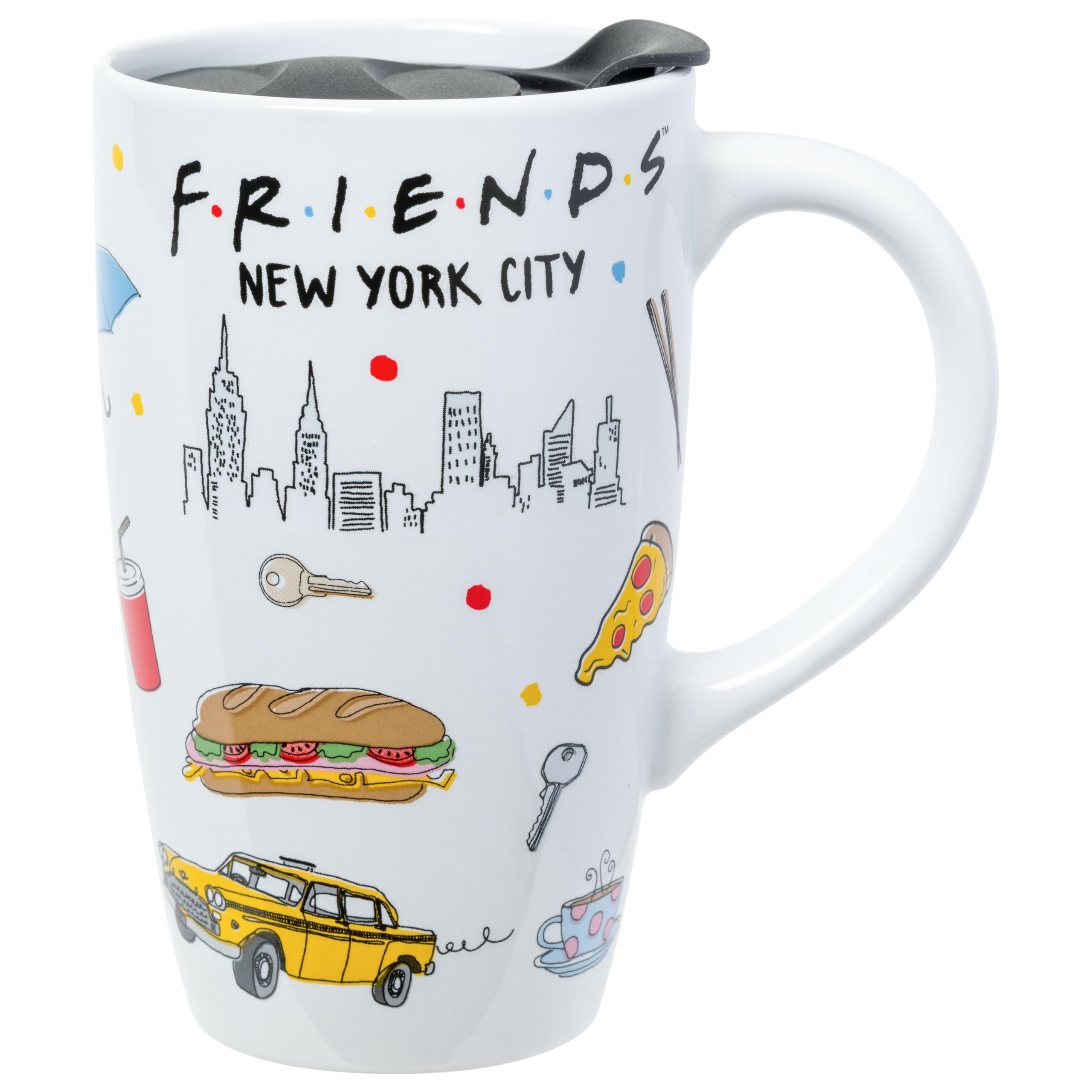 Silver Buffalo Friends NYC Destination Ceramic Travel Mug with Lid, 16oz