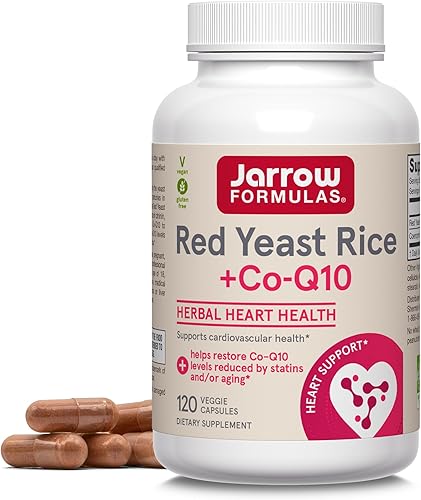 Jarrow Formulas Arroz de levadura roja 120 cápsulas vegetales incluye 100 mg de Co-Q10 por porción apoya la salud cardíaca y cardiovascular 60