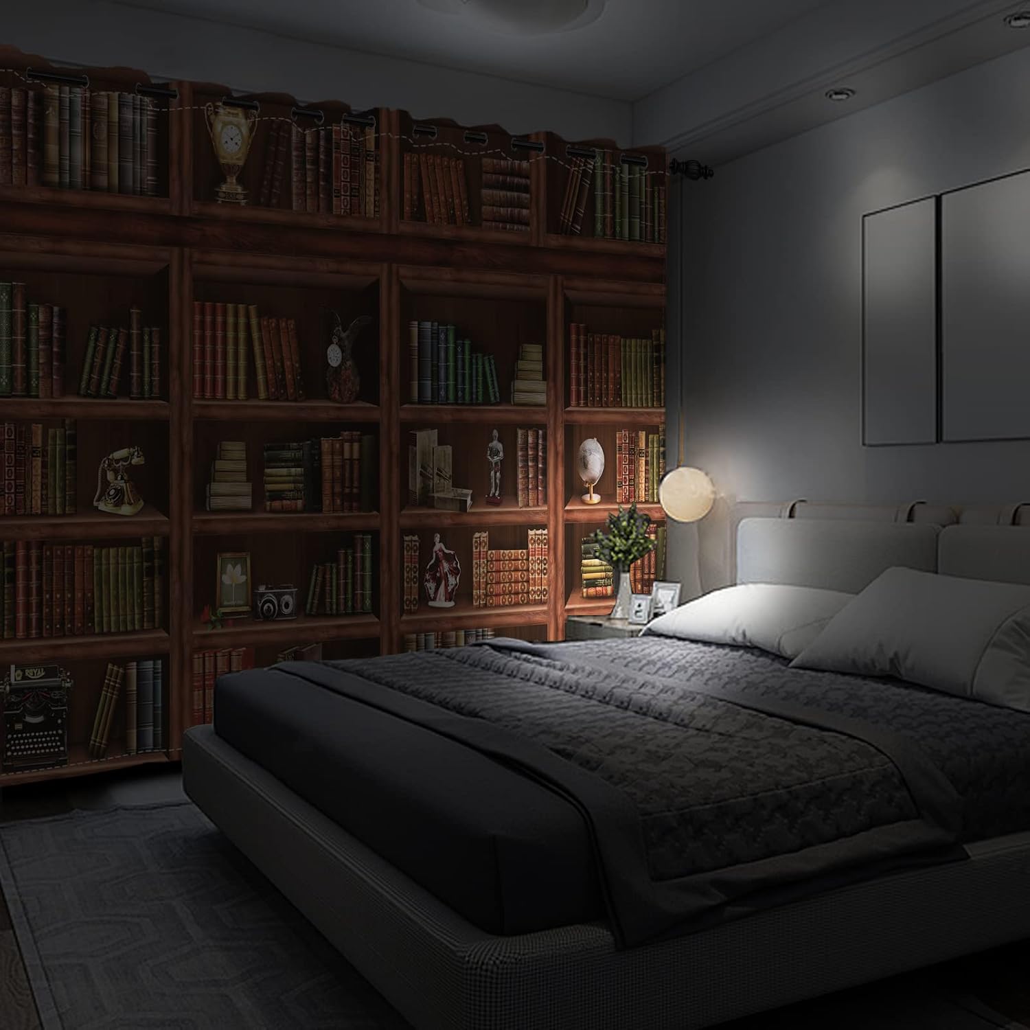 Vintage Brown Bookshelf Blackout Curtain Ancient Wooden Bookcase Antique Books Drapes 42 x 84 Inches Retro Style Window Curtain Set for Living Room Bedroom, 2 Panels Grommet Top