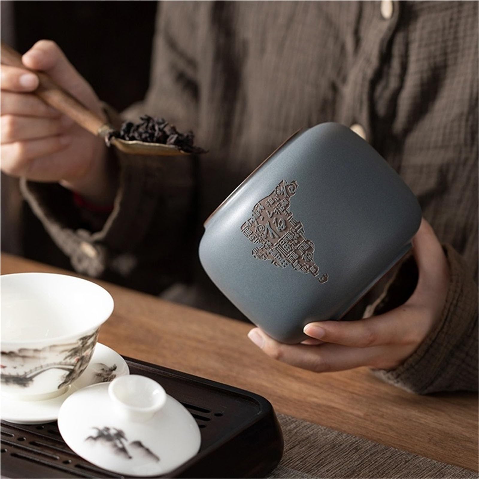 Kanister für Tee, Kaffee und Zucker Teekanister-Vorratsdose for Kaffee, Tee, Zucker, Süßigkeiten(Grigio,Klein)