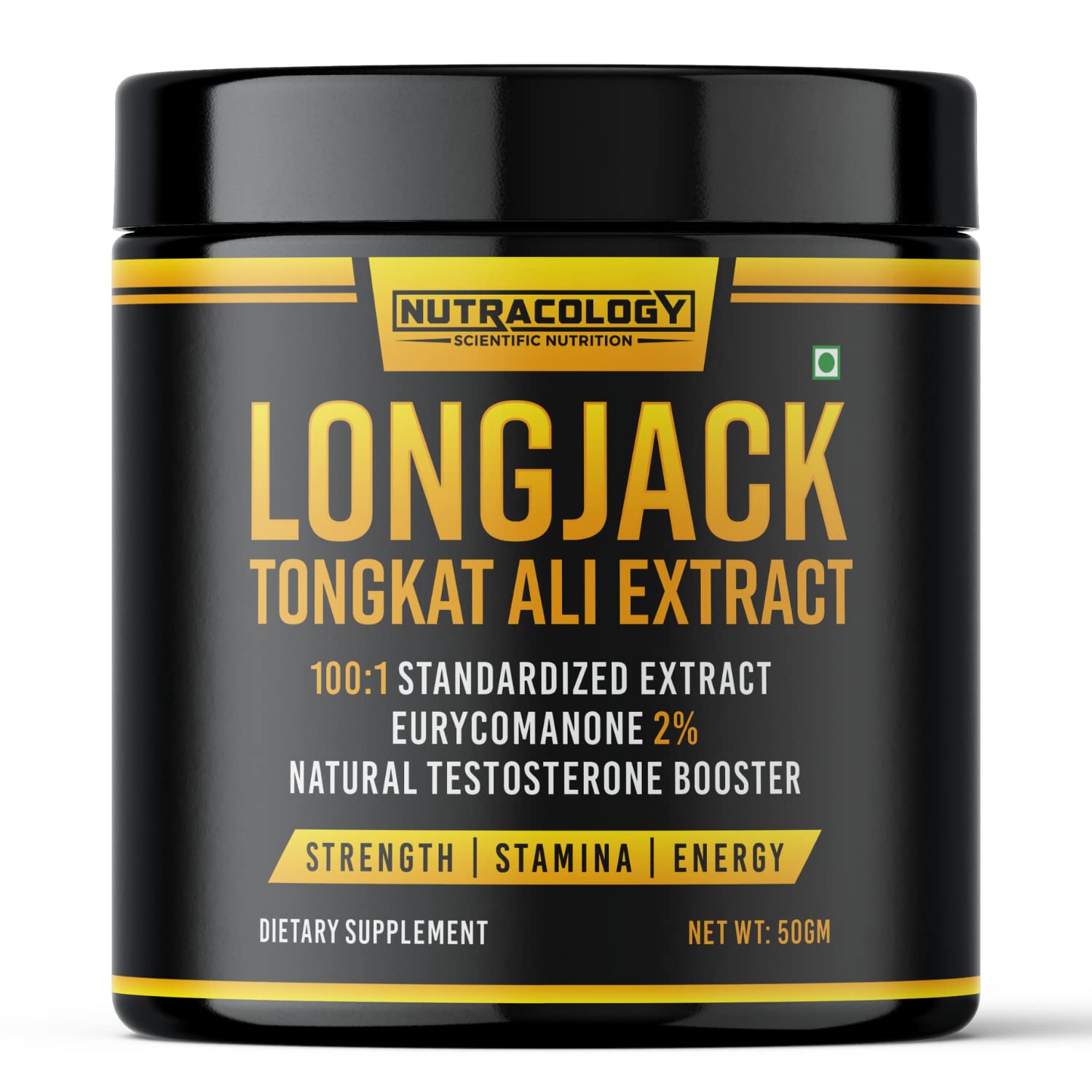 Nutracology Tongkat Ali Root Extract Powder 100:1 Longjack Extract with Active Eurycomanone Natural Testosterone Booster (50gm)