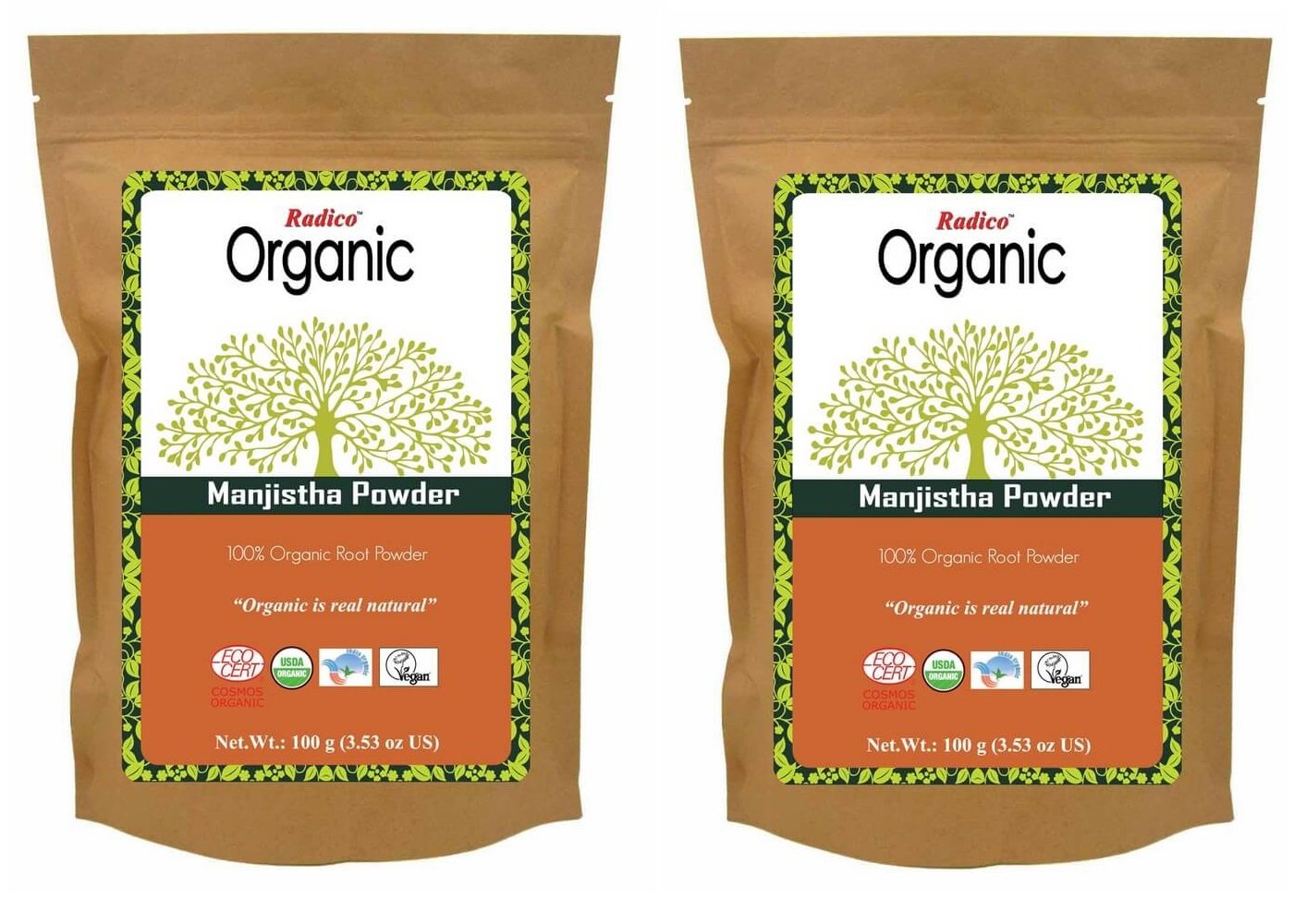 radico Manjistha Poudre de racine Lot de 2 (2 x 100 g) Rubia Cord ifolia (Bio, vegan) x2