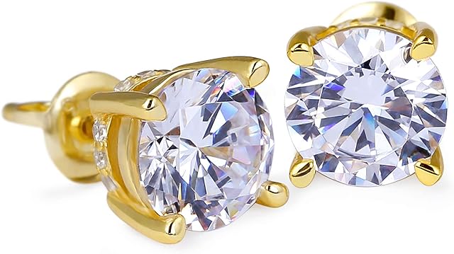 KRKC&CO Sterling Silver Earrings Silver Stud Earrings for Women, 14K Gold Iced Out Men Earrings, Pave 5A CZ Stones, Hypoallergenic Stud Earrings for Dating Party