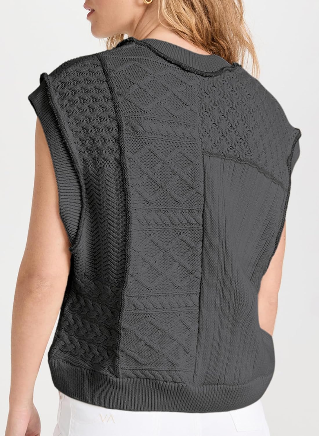 EVALESS Womens Short Sleeve Sweater Summer Fall 2025 Round Neck Crochet Pullover Cap Sleeve Knit Oversized Sweater Vest Tops - Image 3