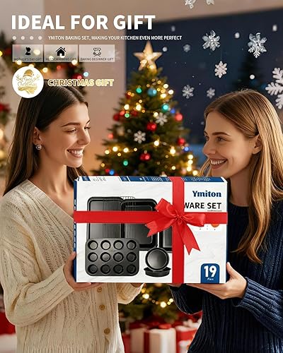 Miniatura 8 de Juego de moldes antiadherentes para hornear, 19 piezas apilables para hornear, juego de sartenes para horno, incluye bandeja para hornear, bandeja