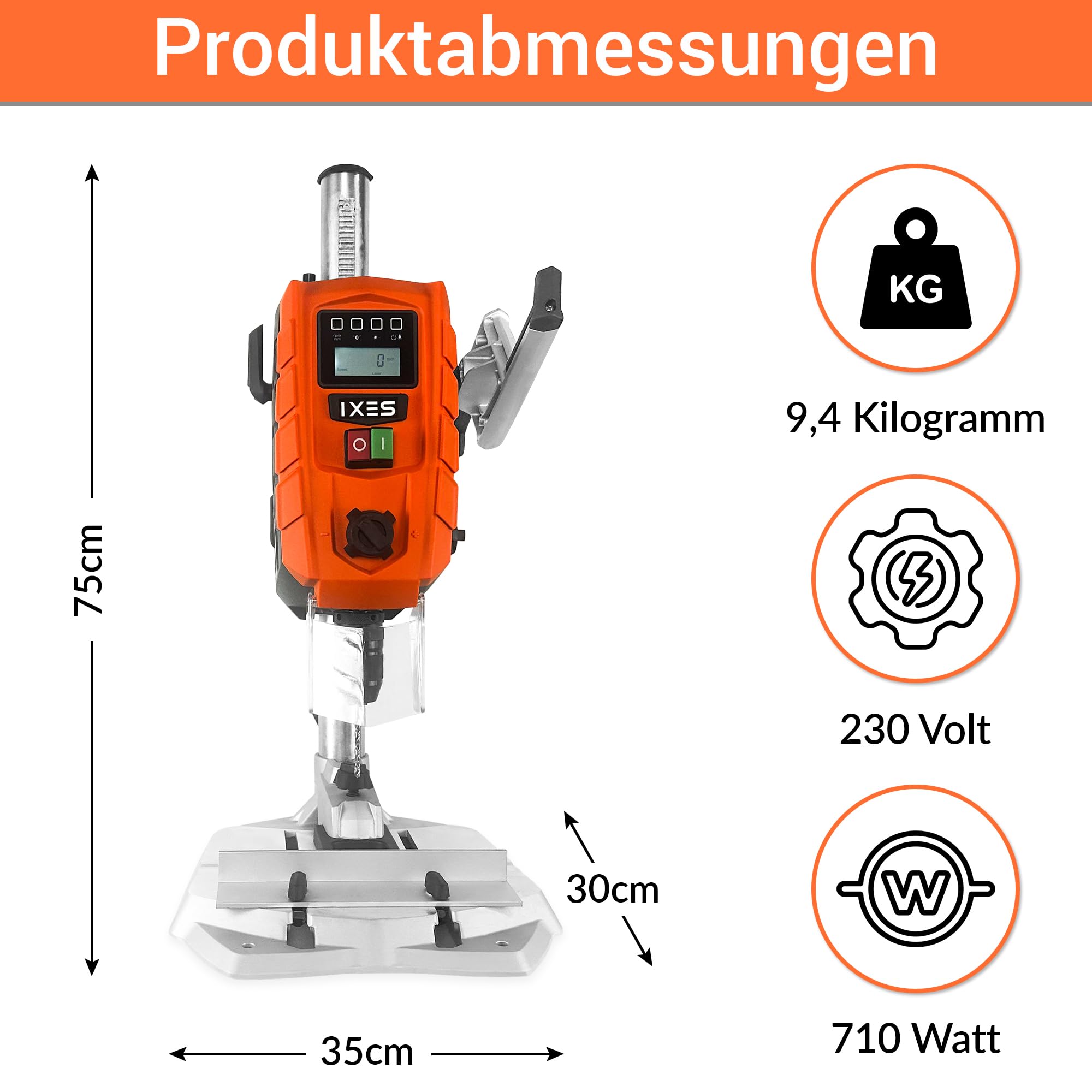 IXES Tischbohrmaschine IX-DBP60 | Digitaldisplay | LED-Licht & Laser | Bohrfutter 1,5 13mm | 710 W | 2-Gang Bohrmaschine mit variabler Drehzahl: 170 880/490 2600 min-1